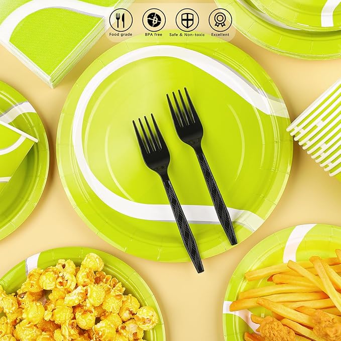 Durony 144-Piece Tennis Paper Plates & Napkins Dinnerware Set - Birthday Party Tableware Supplies Includes Plates, Napkins, Forks - Serve 24 for Sports & Tennis Parties