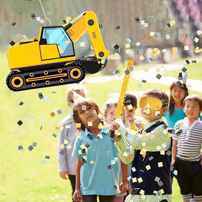 Aoriher Construction Dump Excavator Piñata with Blindfold and Bat Tractor Truck Piñata for Birthday Party Supplies Construction Theme Decor