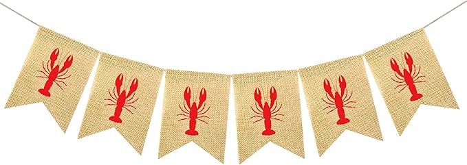 Burlap Crawfish Banner Red Lobster Garland Crawfish Boil Decorations for Birthday Lobster Festival Barbecue Party Supplies Indoor Outdoor Welcome Sign Mantle Fireplace Decoration