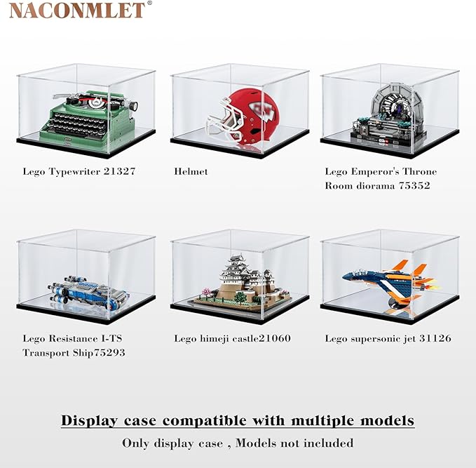 Premium Clear Acrylic Display Case with LED Lights – Dustproof & UV-Protected Showcase for Lego 21327 Typewriter(13.8"x11.8"x7.9"inch)