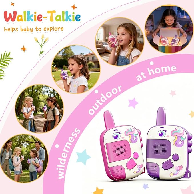 Walkie Talkie Suitable for Children Aged 3-9-2 Outdoor Adventure Toys with a Call Range of 1000 feet, Unicorn Toy, Birthday Gift, Easter Gift, Valentine's Day Gift for Children Aged 4 to 8