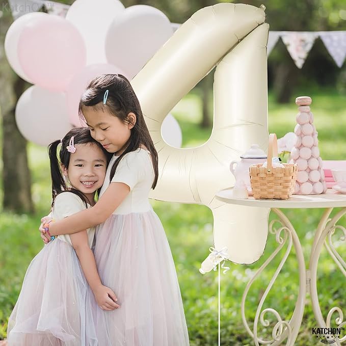 KatchOn, Giant Cream White 4 Balloon Number - 40 Inch | Number 4 Balloons for Birthdays | 4th Birthday Decor for Party | Creme Number 4 Balloon | 4 Year Old Balloon for 4th Birthday Party Supplies