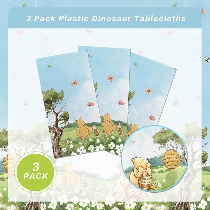 3pcs Party Tablecloth Bear Baby Shower Tablecloths Classic Bear Disposable Thickened Plastic Table Cover for Kids 1st 2rd Baby Party Supplies 54x108Inches (Blue)