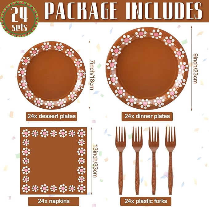 122 Pcs Cielito Lindo Party Decoration Platos De Barro Mexicanos Fiesta Talavera Paper Plates Mexican Napkins Forks Tableware Set for Baby Shower Birthday Weeding Supplies, Serve 24
