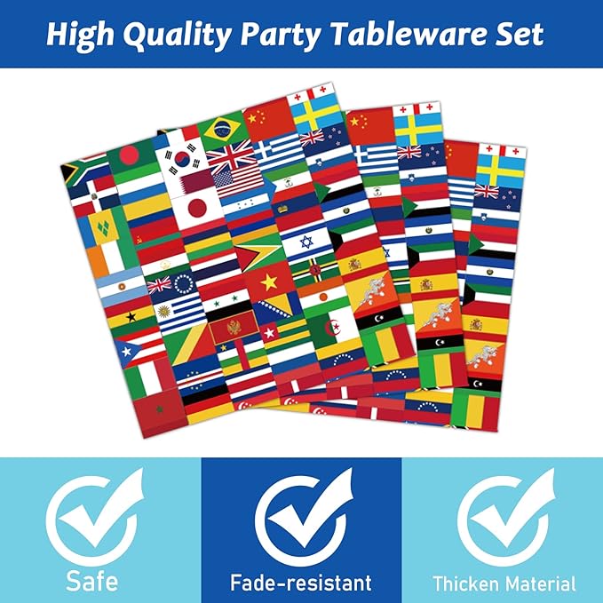 gisgfim 96 Pcs International World Flags Plates and Napkins Party Supplies Travel Trip Around the Globe Tableware Set Retirement Party Decorations Favors for Birthday Baby Shower Serves 24