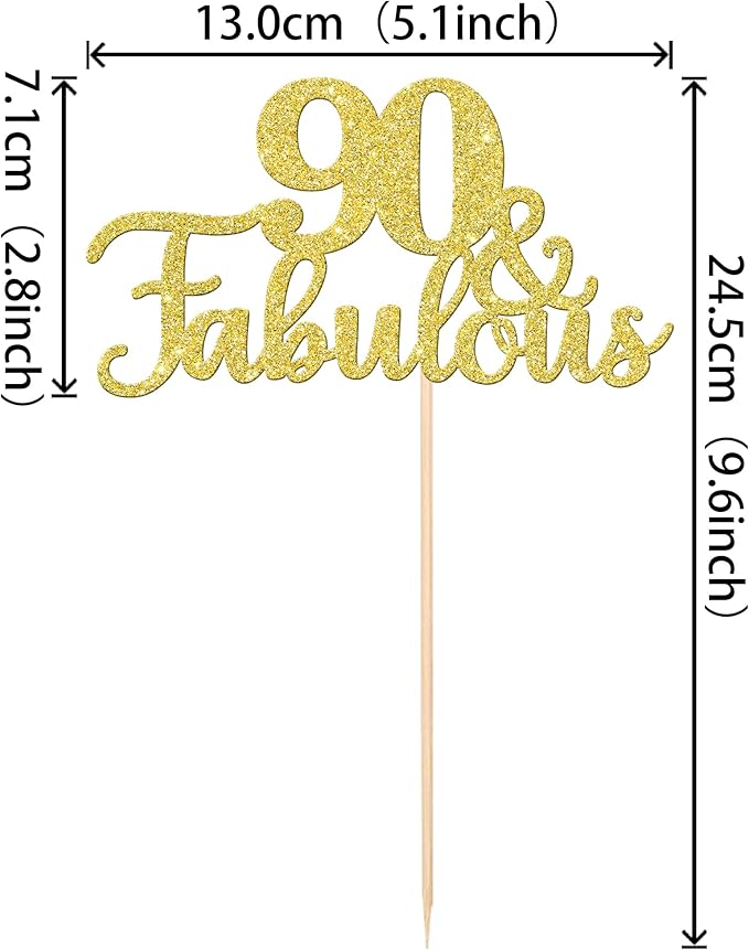 12 PCS 90 and Fabulous Centerpiece Sticks Double Sided Happy 90th Birthday Table Flower Centerpieces Sticks Cheers to 90 Floral Decorations for 90th Birthday Anniversary Party Supplies Gold
