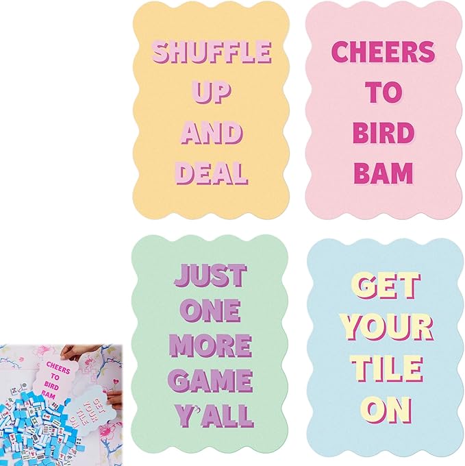 Soulchen 4 Pcs Mahjong Tile Mixer Shufflers for Mixing and Shuffling Tiles Plastic Mahjong Accessories Gifts for Lovers Games Decorative Printed Design (Pastel Syle)