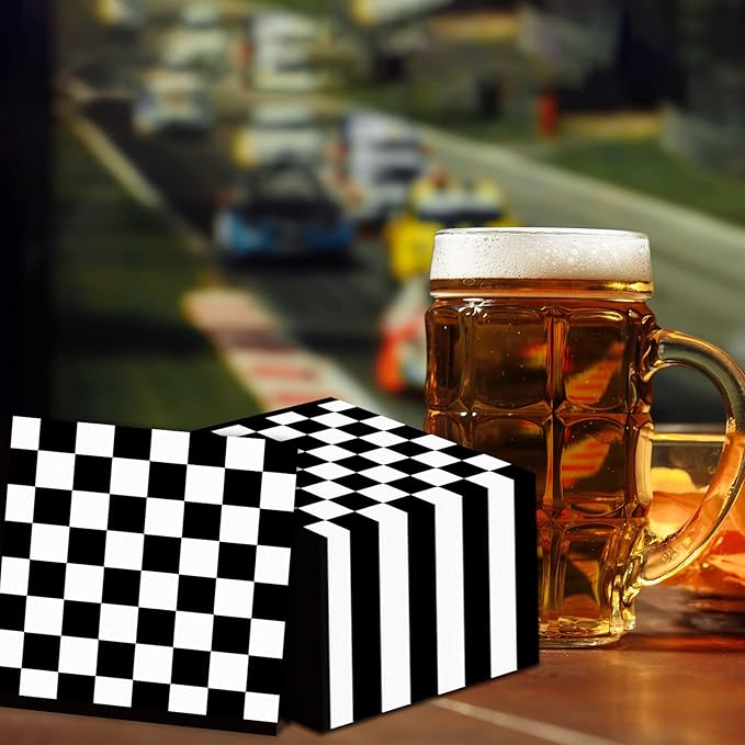 50 Pack Black and White Checkered Flag Party Napkins Disposable Race Car Birthday Party Supplies Racing Car Theme Party Paper Lunch Napkins for Baby Shower Kids Men Party Decorations Favors