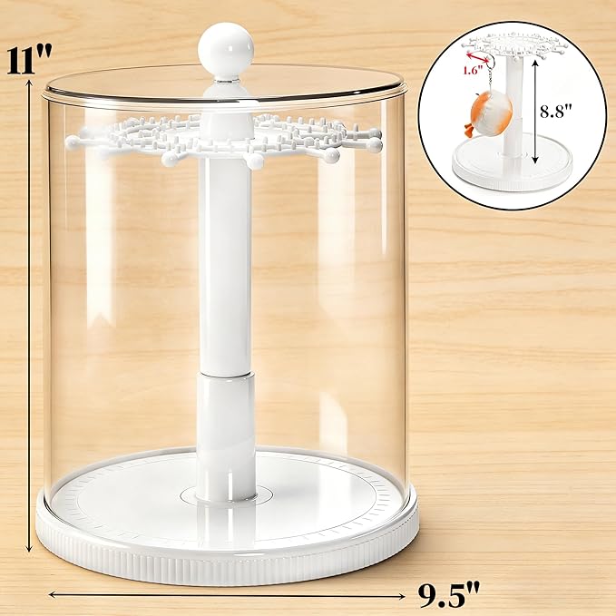 Rotating Display Case, 360° Clear Doll Display Stand, Blind Box Showcase for 6.7” Plush Dolls, Dustproof Collectible Toy Storage Organizer for Figurines, Keychain, Miniature, Jewelry (White)