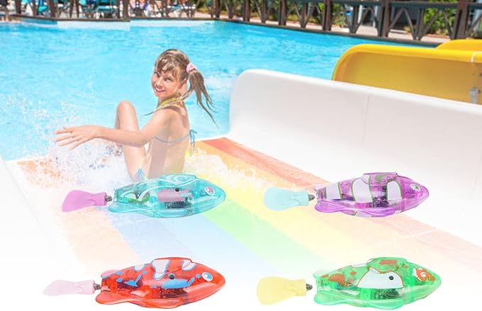 4PCS Robotic Swimming Fish with Flashing Lights, Water Activated Robot Fish Electronic Cat Toy