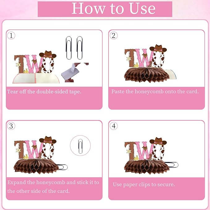 Gameza This Ain't My First Rodeo It's My Second Birthday Party Decorations, 9PCS Cowgirl 2nd Birthday Honeycomb Centerpieces Table Decorations, Western Rodeo Theme 2 Years Old Bday Decor for Girls