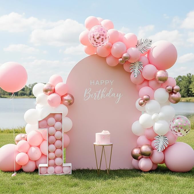 RUBFAC White and Pink Balloons 129pcs Different Sizes Pack of 18 12 10 5 Inch, Latex Baby Pastel Pink Balloon Garland Arch Kit for Birthday Party Wedding Anniversary Baby Shower Gender Reveal