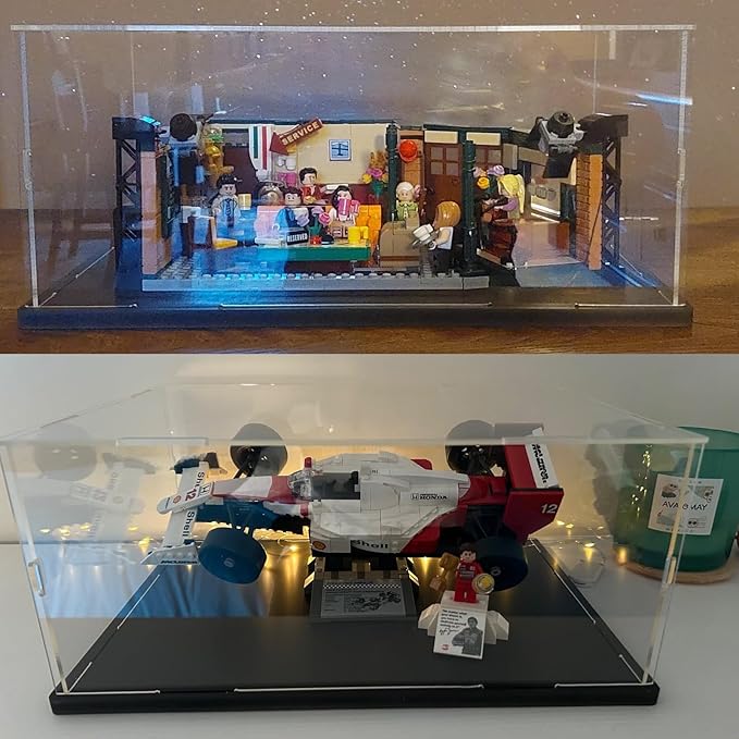 Thickened Clear Acrylic Display Case for Lego 75375 Millennium Falcon for 21319 Central Perk 75380 42204 Collectibles Transparent Box for Lego Display with Led Light, Black Inside 13.8 x 9.8 x 5.9in