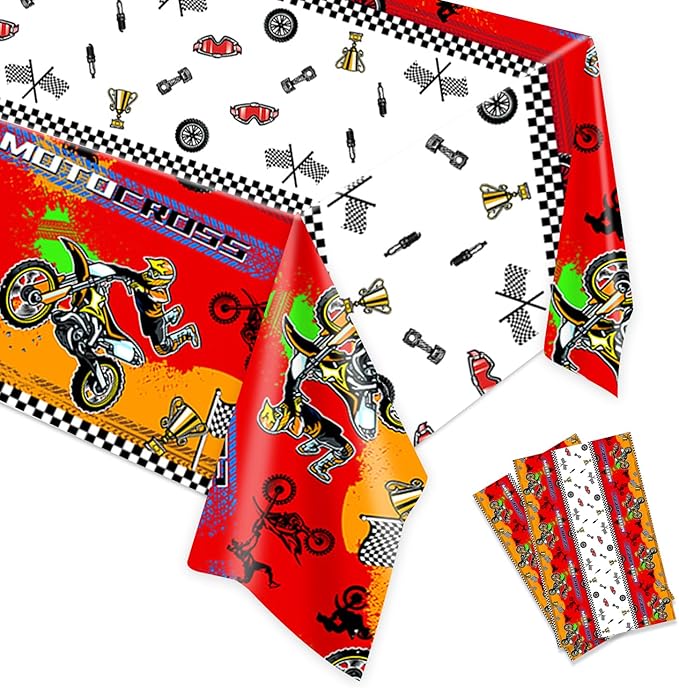 Egami 2pcs Dirt Bike Party Tablecloth for Motocross Supplies Decorations 87 inches x 51 inches for Motocross Dirt Bike Birthday Party Supplies