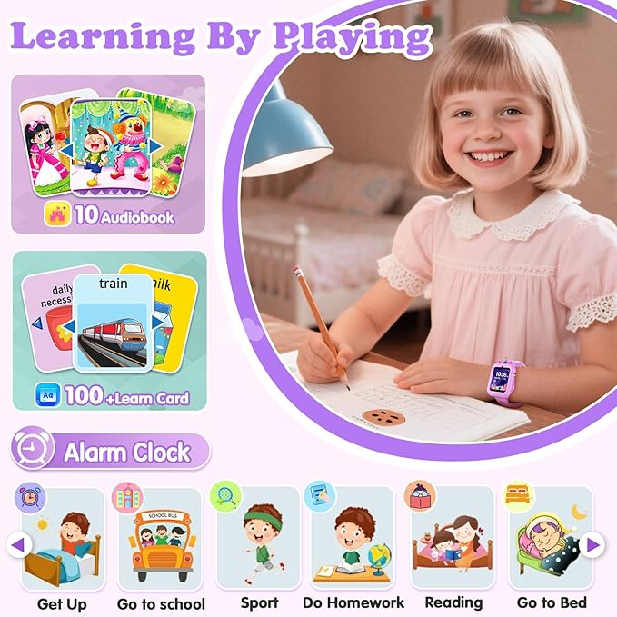 Smart Watch for Kids Girls Gift Age 3-12 with 39 Games Alarm Clock Camera Video Music Player Pedometer Flashlight 12/24 hr HD Touch Screen Kids Smart Watch Birthday Toys for 4 5 6 7 8 9 10 Year Olds