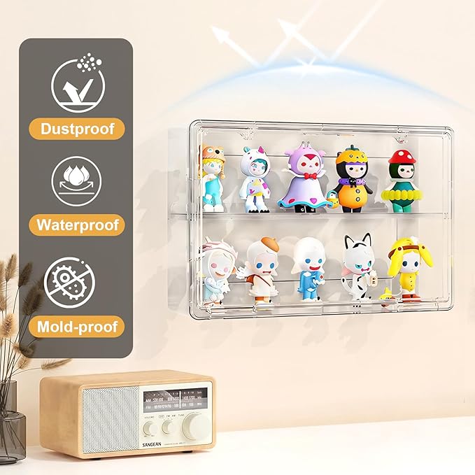 Wall-Mounted Clear Display Case for Figures, Acrylic Storage Organizers Box with Magnetic Door, Wall Dustproof Showcase for Collectibles Action Figure(1, Medium-Wide)
