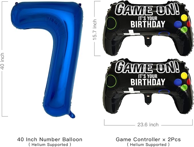 Navy Blue Video Game Party Supplies Boys 7th Birthday Party Decorations- 2 Packs Game On Balloons with Dark Blue Number 7 Balloon