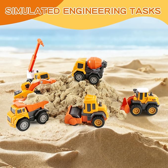 6-in-1 Mini Die Cast Alloy Construction Vehicle Set, Pull Back Toy Cars for 3 4 5 Year Old Boys Girls, Outdoor Boys Girls Toys, Ideal Gift for Birthday Party Favors & Christmas Stocking Stuffers