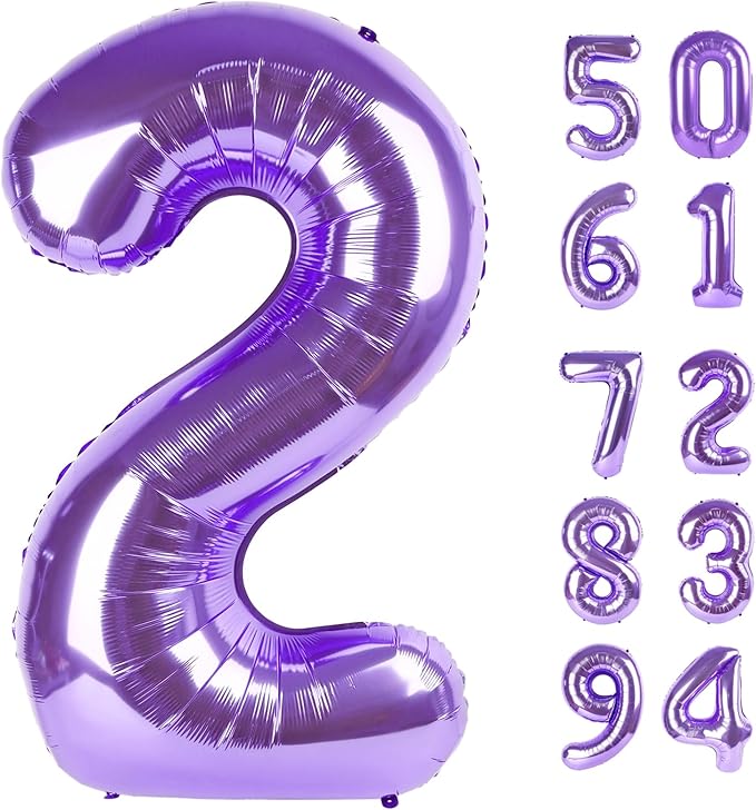 Purple 2 Balloon, Number Balloon 40 Inch, Two Balloon Number Birthday Decorations, Second 2nd Birthday Party Supplies, Number 2 Balloon