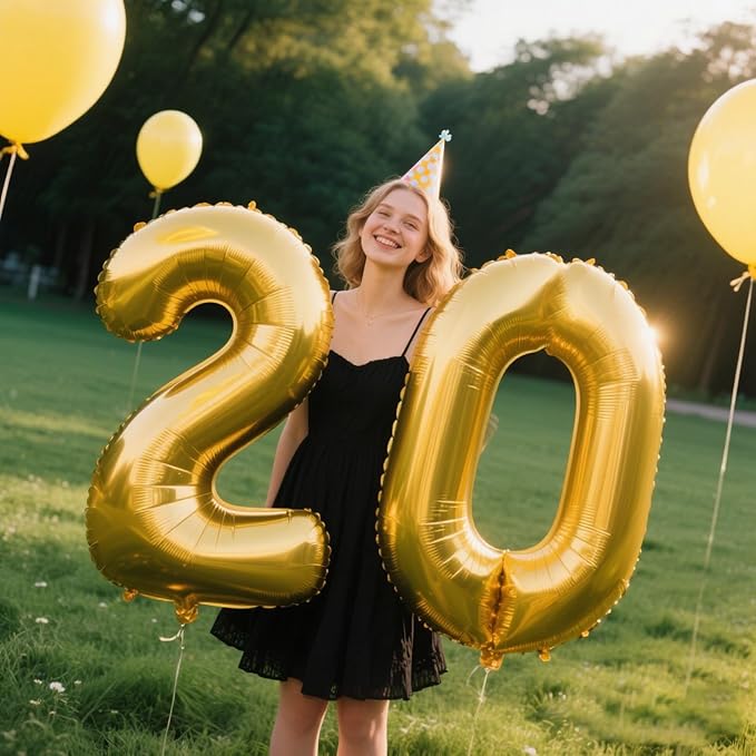 40 Inch Gold Balloon Number 20 Balloon,Jumbo Mylar Foil Helium Balloon for 20 Birthday Digital Balloons for Birthday Party,Wedding Anniversary Party Decorations