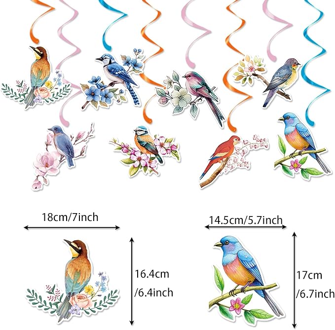 Zwiebeco Multicolored Flowers Birds Happy Birthday Banner Bunting Hanging Paper Swirls Garland Party Decorations for Boys Girls Kids Baby Shower Spring Summer Themed Bday Decor Accessories Supplies