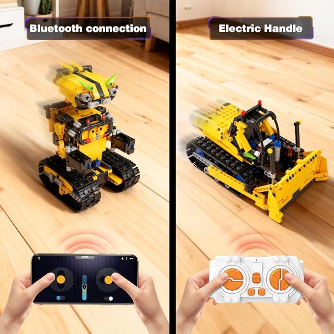2-in-1 Build a Robot Kit, Remote & APP Controlled Robotic Building Blocks Toys STEM Projects for Kids Ages 8 9 10 11 12 13 14,Chirstmas Birthday Gift for Boys (RC Bulldozer)