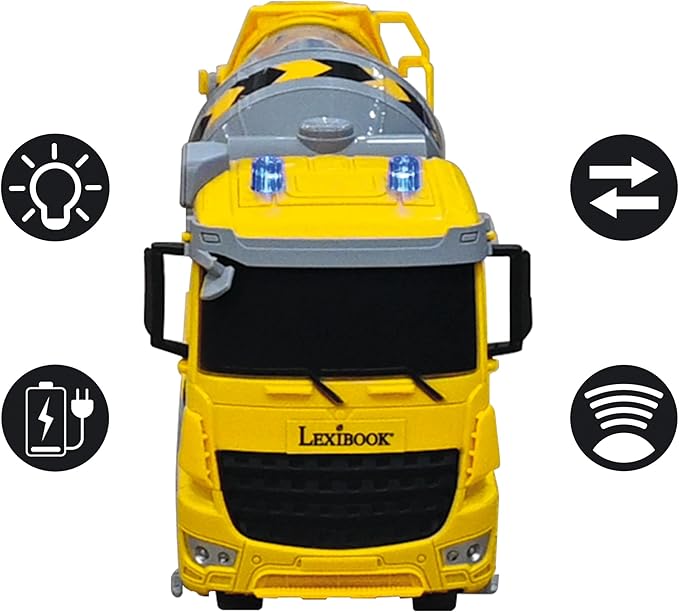 LEXiBOOK, Crosslander® pro RC Concrete Mixer, Remote Controlled Truck Mixer, Light Effects, 360° Rotating Tank, Rechargeable, RCP15