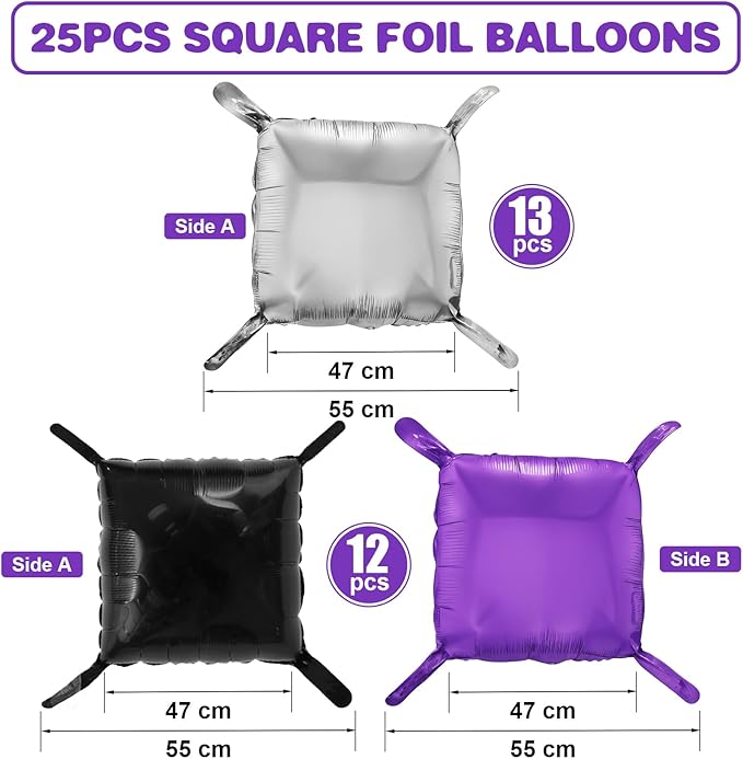 Black Purple Silver Foil Balloon Wall,25Pcs Double Sided Balloons Backdrop Helium Balloon Tunnel Arch Garland Kit for Birthday Graduations Anniversary Baby Shower Party Decorations