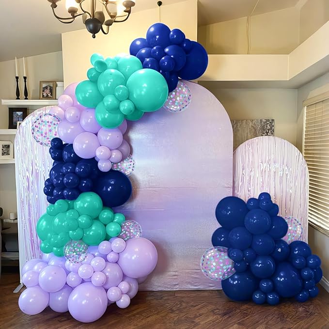 Purple and Blue Balloons, 60pcs 12 Inch Royal Blue Teal Macaron Purple Confetti Birthday Balloons for Girl Fun Theme Birthday Beach-Inspired Party Supplies Baby Shower Party Decorations