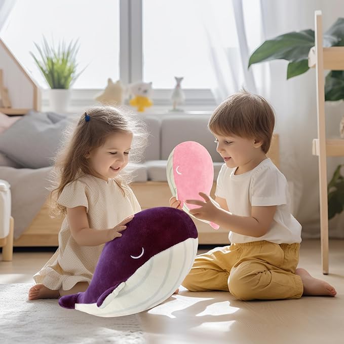 MUPI Whale Stuffed Animals Plush Pillow 4 Size Cute Soft Cotton Plushies Pillows Kawaii Blue Whale Toy Gifts for Kids Boys Girls Adults (Purple, 33 Inch)