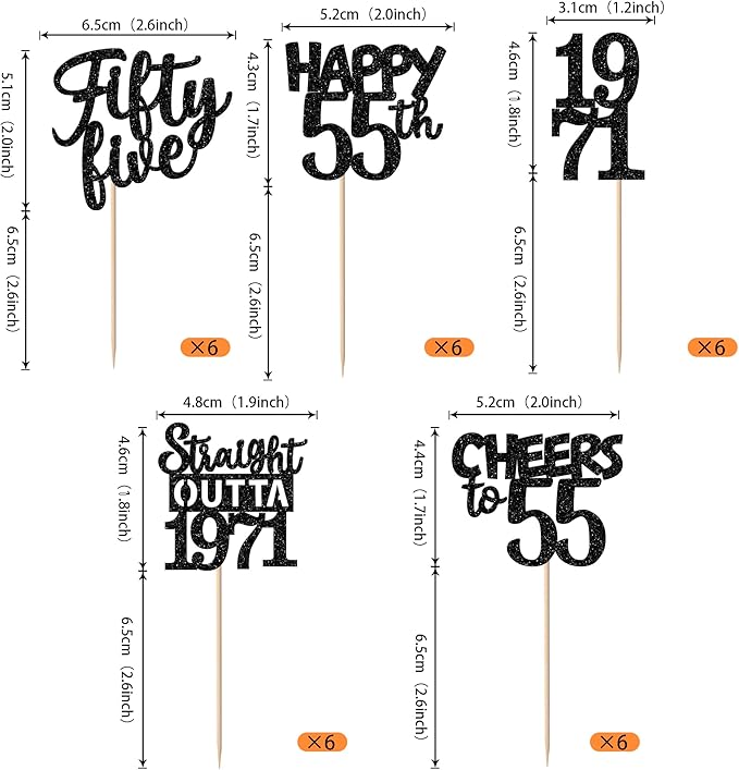 30PCS Black 55th Birthday Cupcake Toppers Glitter Fifty Five Happy 55 Straight Outta 1971 Cupcake Picks for Cheers to 55 Years 55th Birthday Anniversary Party Cake Decorations Supplies