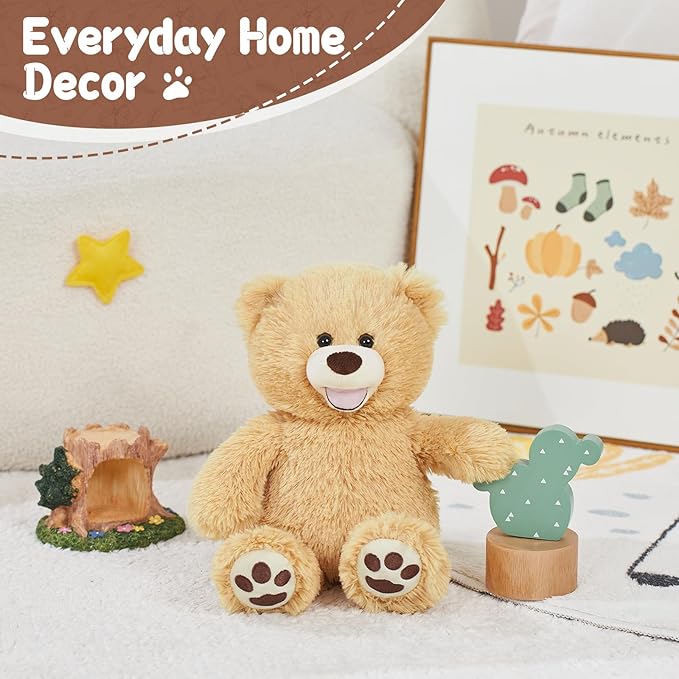 MorisMos Smiling Teddy Bear Stuffed Animals, 13.8 Inch Teddy Bears Baby Shower Decoration Plush, Gifts for Boys Girls Kids, Nursery, Birthday, Party, Brown