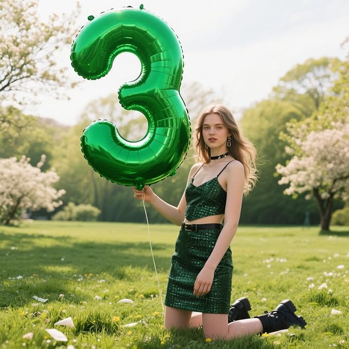 40 Inch Green 3 Number Balloons 3 Foil Mylar Jumbo Giant Big Large 31 Balloons Number 13th 31st Birthday Party Anniversary Decorations Supplies for Girl Women Balloon
