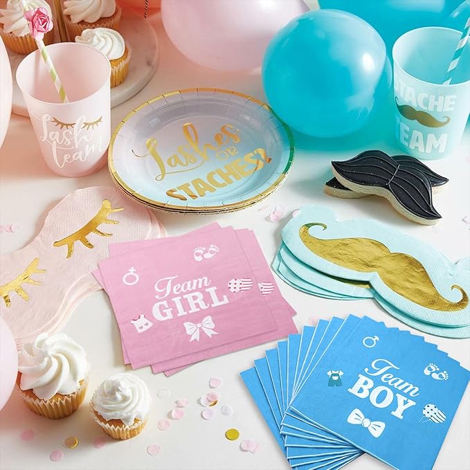 100Pcs Gender Reveal Napkins, 13 x 13 Inches Boy or Girl Baby Shower Napkin, Team Boy or Girl Napkins, Blue Pink Party Napkin for Baby Shower Gender Reveal Party Supplies