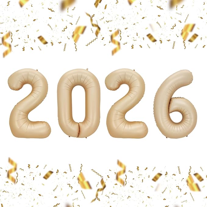 KALOR 32 Inch 2026 Caramel Foil Number Balloons, 2026 New Years Decorations for 2026 Happy New Year Eve and Graduations Party Supplies