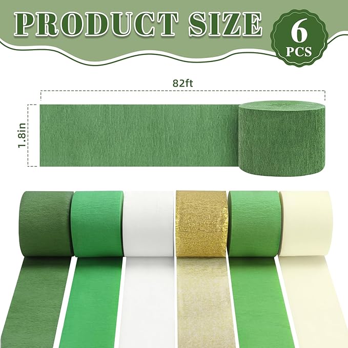 Sage Green Party Decorations,Crepe Paper Streamers for Camp Bachelorette, Baby Shower, Wedding, Bridal Shower, Engagement Woodland Party Supplies Decor(6 Rolls)