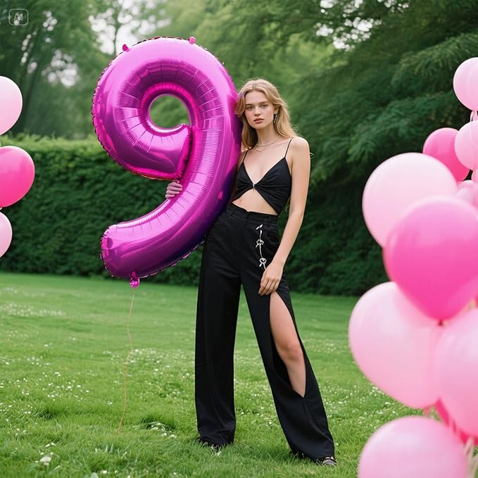 40 Inch Rose Purple Large Balloon Number 9 Balloon,Jumbo Mylar Foil Helium Balloon for 9 19 29 39 49 59 Birthday Digital Balloons for Birthday Party,Wedding Anniversary Party Decorations