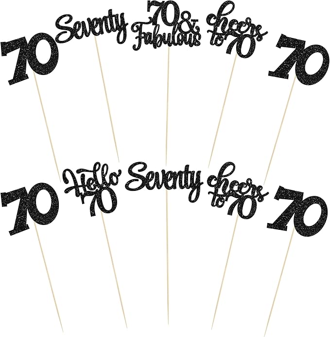 Gyufise 15Pcs 70th Birthday Centerpiece Sticks Seventy Happy 70th Table Flower Centerpieces Sticks Cheers to 70 Floral Decorations for 70th Birthday Party Centerpieces Supplies Black