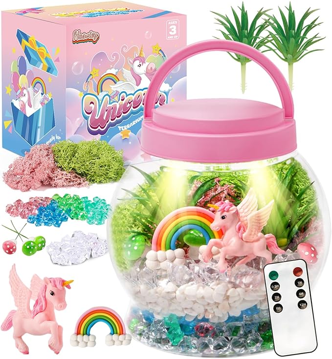 Terrarium Kit for Kids, Light Up Unicorn Toys for Girls 6-8, DIY Kids Arts and Crafts Kit with Remote Control, Preschool Learning & Education Science Kits & Toys, Gift Ideas for Birthday Xmas