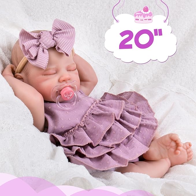 Aori Lifelike Reborn Baby Girl Dolls - Realistic 20-Inch Newborn Doll with Poseable Limbs and Feeding Kit, Weighted Real Life Reborn Baby Doll Gift Set for Seniors, Collectors and Kids 3+