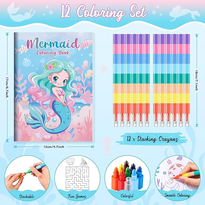 BenLouis 24 Pcs Mermaid Mini Coloring Books Kids Little Mermaid Party Favors Small Activity Books Bulk for Kids Ocean Birthday Goodie Bags Stuffers Return Gifts Classroom Travel