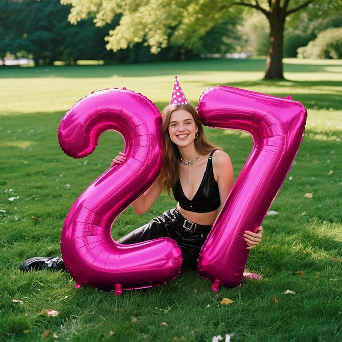 Rose Red Number 2 Balloon 40 Inch,Jumbo Giant Mylar Hot Pink Number 2,Big Large Foil Helium Two Number Balloons, Balloons for 12 20 21 22 Birthday Party Decorations Supplies Anniversary Celebration