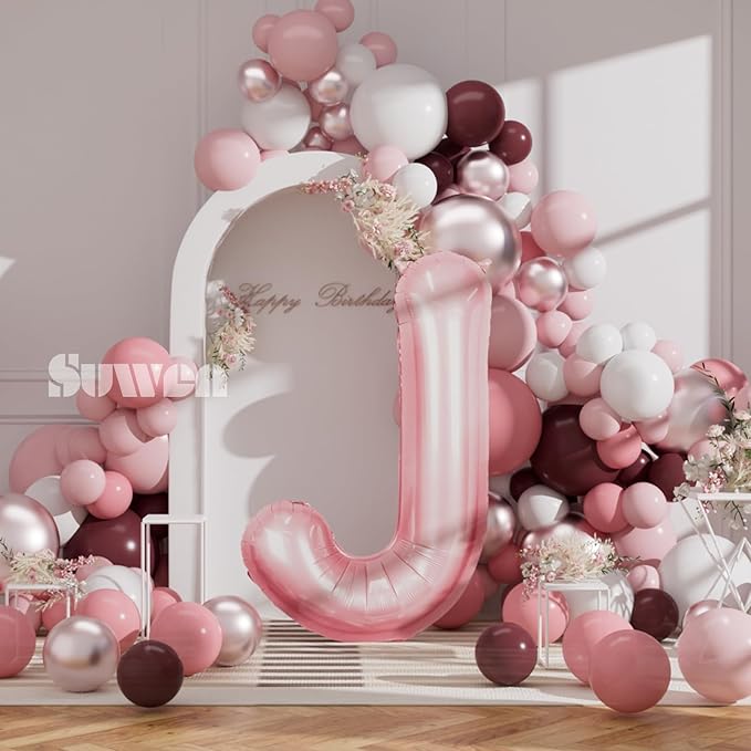 SUWEN 40 Inch Pink Large J Letter Balloons Big Foil Helium Letter Balloons A-Z Jumbo Mylar Happy Birthday Party Decorations for Girl Anniversary Party Supplies