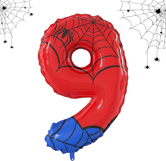 40 Inch Giant Spider Theme Number Foil Balloons - Large Number 9 Balloons for Kids' Birthday Anniversary Party Decorations Supplies (Numbers 0-9 Available)
