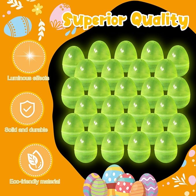 ShinyRelief 36 Pcs Glow in the Dark Easter Eggs 2.4 Inch Plastic Fillable Eggs Bulk,easter Basket Stuffers Gifts Party Favors Decorations Supplies(Yellow)