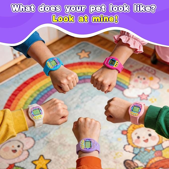 Soft Silicone Wristband for Tamagotchi Original, for Gen 1/2, Neon, Retro Flowers, 90s, Fresh Strawberry, Adjustable Anti-Drop Strap for Kids, Teens, Adults, Parents & 90s Nostalgia Lovers (Purple)