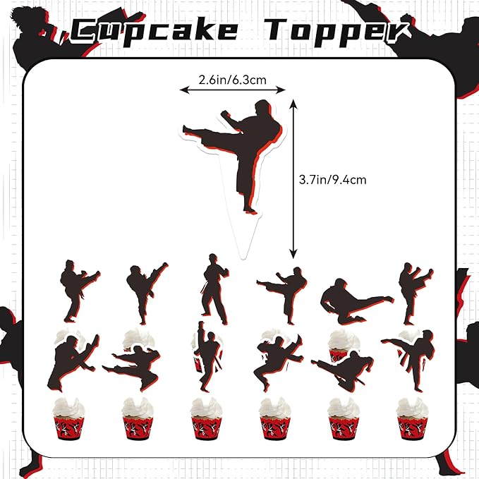 Taekwondo Birthday Party Decorations Karate Party Supplies Includes Karate Taekwondo Birthday Banner Cake Topper Cupcake Toppers Balloons for Men Women Girls Boys Party