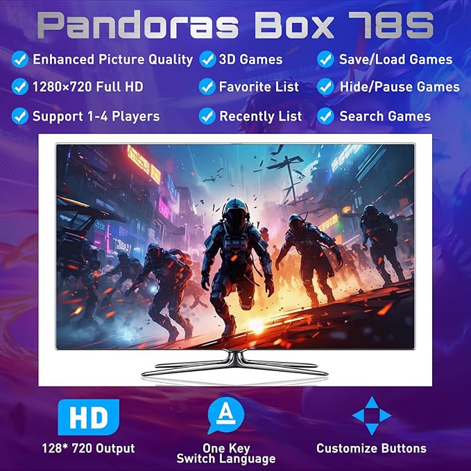29800 in 1 Pandora's Box Retro Game Arcade Game Console with Two Separate Hosts for PC, Projector & TV 3D Games 1-4 Gamer Category Favorites List Save/Search/Hide/Pause/Delete
