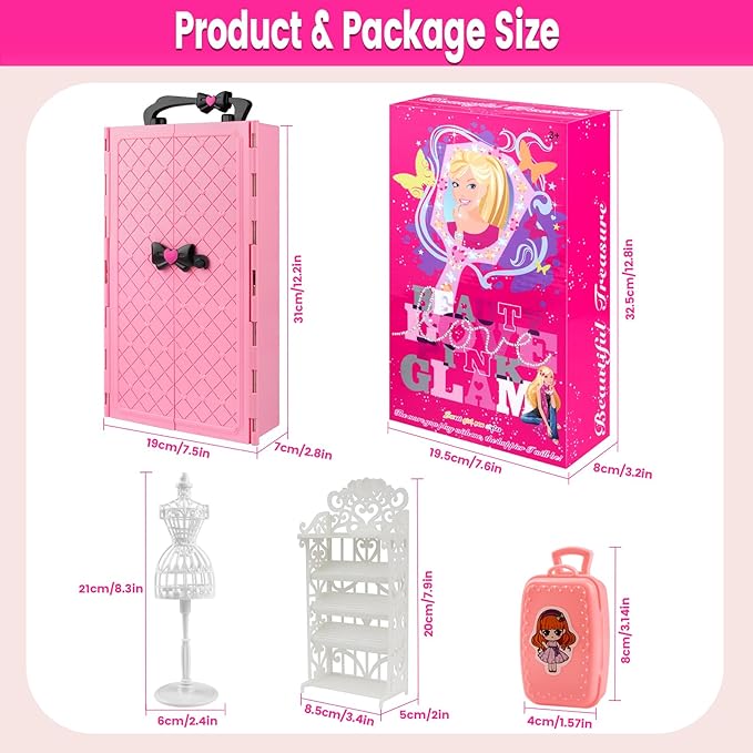 137 Pcs Doll Closet Playset Clothes and Accessories for 11.5 Inch Dolls, Included Princess Dresses,Fashion Dresses,Casual Clothing,Swimsuits,Bags,Shoes,Doll Dress up Toys for Girls Kids Toddlers Gifts