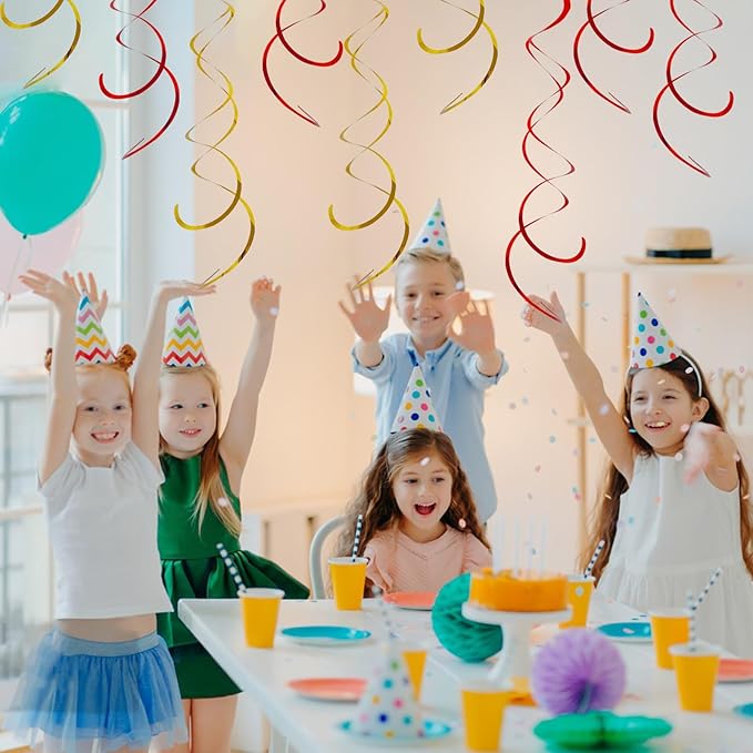 30 Pieces Hanging Swirl Party Decorations Ceiling Spiral Plastic Streamer for Birthday Graduation Wedding Celebration Baby Shower Party（Red）